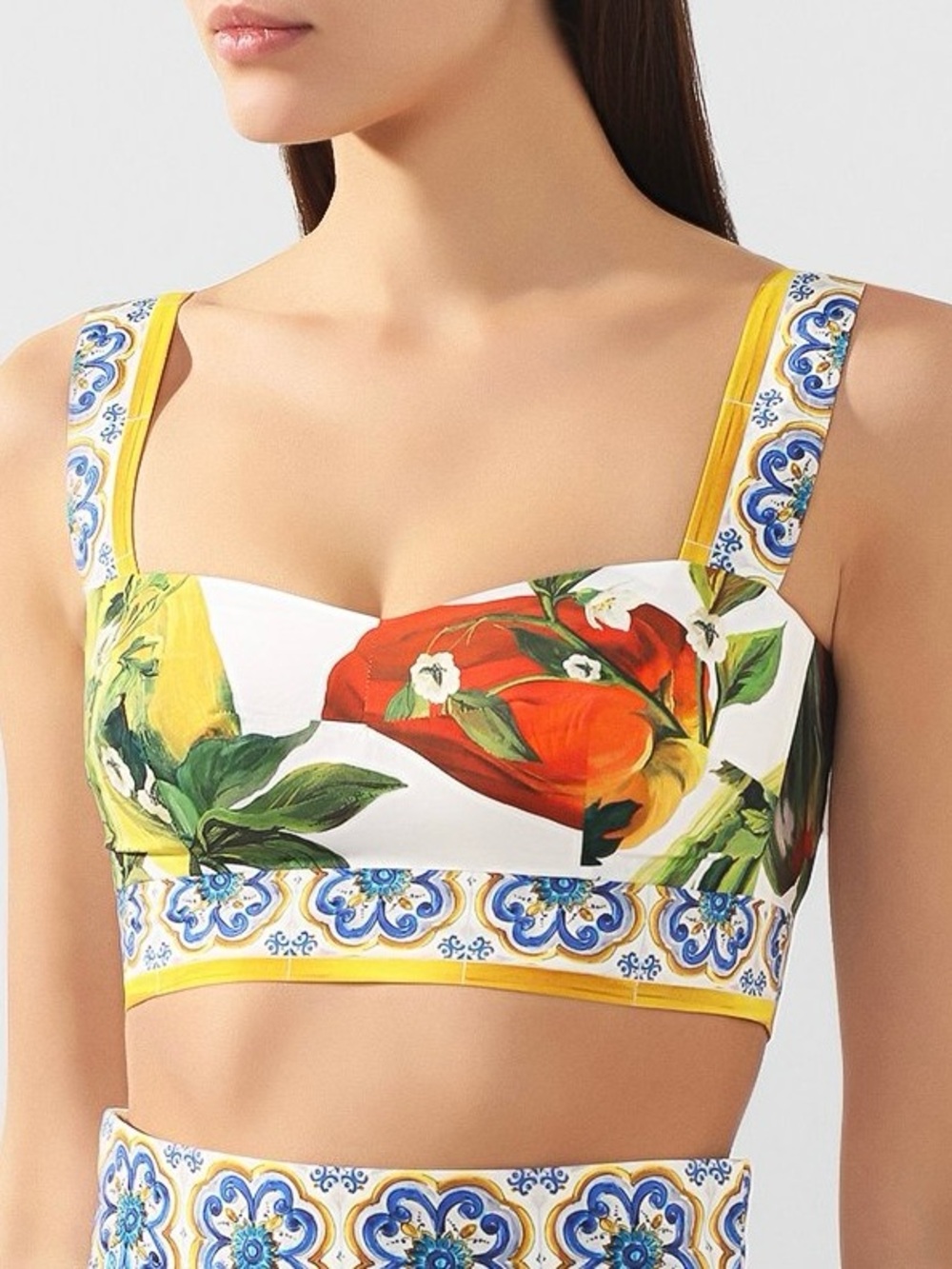 NWT Dolce & Gabbana Majolica Floral Print Cropped Bustier Top Size 38/2